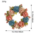 Artificial blue and pink hydrangea flower wreath for front door hanging decoration 15.75 inch - Hydrangea Wreath (U3-33) / Blue Pink