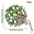 Handmade artificial white pumpkin harvest wreath with orange burlap bow for door - White Pumpkin Wreath / 37cm
