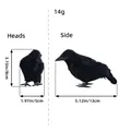Handmade black feather crow Halloween prop, 13cm length, dual view dimension diagram - Black