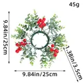 Künstlicher Weihnachtskranz mit roten Beeren und Eukalyptus, Außendurchmesser 25 cm - Rote Beeren Kerzenhalter (K3-6) / Außen 25cm Innen 3,5cm