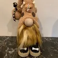 Brown plush dog-themed gnome doll with a long faux fur beard and bone decorations - Dog Doll (D2-28)