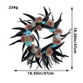 Halloween pumpkin skull wreath with black leaves and roses, 18.5 inch diameter. - Pumpkin Skull Wreath (U3-29) / 47cm