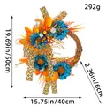 Professional 20 inch blue sunflower wreath with leopard print ribbons and rattan base - Blue Sunflower Style (K2-34)