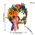 Artificial fall wreath with blue roses and sunflowers for front door, 19.69 inch size - Blue Sunflower Wreath / 40x8x50cm