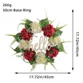 Artificial red and white hydrangea floral wreath with wooden hello sign for door decor - Red-White Hydrangea