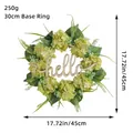 Artificial green hydrangea wreath with hello wooden sign door wall hanging decor, 45cm size - All-Green Hydrangea