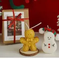 Christmas scented candle set with gingerbread man and snowman in gift box packaging - Yellow and White