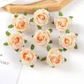 Set of eight peach silk rose flower heads for DIY crafts and wedding decorations. - Light Champagne