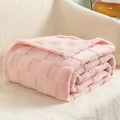 Manta suave de felpa rosa a cuadros con textura de gofre para sofá o siesta cómoda - 130*155CM / Rosa