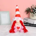 Handmade Valentine's Day plush gnome doll holding a pink heart envelope for SKU display - Striped Envelope Female Braids Style