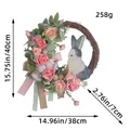Handgefertigter Osterhasen-Kranz mit rosa Rosen und Bändern, 40 cm Blumendeko - Hasenkranz (L2-1)