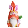 Handmade Easter bunny gnome plush with orange hat and checkered carrot decoration - Orange Yellow With Carrot Style (D)