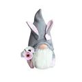 Handmade Easter gnome plush with bunny ears and white beard in grey and pink. - Gray With Pink Heart Style (F)