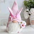 Pink Easter gnome plush with bunny ears and flowers for spring home decoration - Pink Waffle With Flowers Style (G)