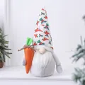 Cute plush Easter gnome doll with carrot patterned hat holding a felt carrot prop - Carrot Print Style (D3-22) / Patterned White
