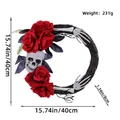 Halloween skeleton wreath with red roses and ghost hands party decoration, 40cm size - L3-9 Skull Red Rose Wreath