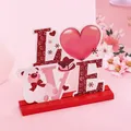 Ξύλινο επιτραπέζιο διακοσμητικό LOVE για την ημέρα του Αγίου Βαλεντίνου με αρκουδάκι - Στυλ LOVE (V2-6) / Ροζ