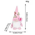 Handmade pink plush Mother's Day flower gnome doll ornament with dimension markings - Pink