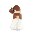 Stehende Plüsch-Zwergpuppe in braunem Filzhut mit weißem Bart und 'woof' Knochen-Dekor - Hunde-Thema (D3-35) / Braun