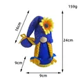 Plush sunflower gnome doll in blue and yellow with dimensions and weight info - Female Style (E3-19)