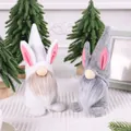 Handmade Easter bunny gnomes in white and grey felt for festive spring home decoration - Grey And White Rabbit Doll Set / Pack of 2