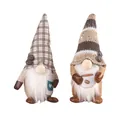 Handcrafted coffee-themed plush gnomes with plaid and striped hats for home decor - F2-25/26 Coffee Gnome Set