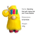 Easter plush gnome with yellow hat and colorful bunnies, standing faceless doll ornament - Standing Doll Yellow Hat Three Rabbits (D2-3) / 43x20x9cm