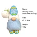 Easter plush gnome doll with white fuzzy hat and blue beard for home decoration - Standing Doll White Hat Blue Egg (D2-4) / 43x20x9cm