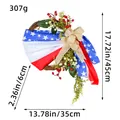 Patriotic American Independence Day wreath with burlap bow and red berries decor - Independence Day Wreath (J2-31) / Red White Blue