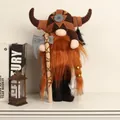Detailed close-up of a Viking warrior gnome doll with horned helmet and decorative axe - Viking Warrior Style (F1-15)