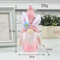 Pink Easter gnome doll with bunny ears, 17cm height, festive light-up ornament gift - With Lights / Pink