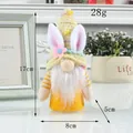 Yellow knit Easter gnome doll with bunny ears and warm LED light decoration, 17cm height - With Lights / Yellow