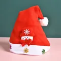 Glowing plush red Christmas hat with cute snowman applique for children's holiday party - No Light Adult Style / Snowman Style (Q2-10)