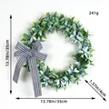 Artificial green leaf wreath with striped bow and 35cm dimension markings - Lambs Ear Bowknot Style (H2-30) / 40*40cm / Grey Green