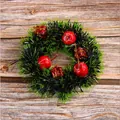 Christmas wreath SKU with red mini apples and gift boxes on rustic wooden surface. - Red Berry Gift Box Style / Diameter 12cm