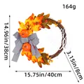 Autumn harvest wreath featuring maple leaves, pumpkins and a hello fall sign, 40cm size. - Autumn Sign Twig Wreath (J2-22)