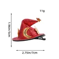 Pinza de pelo roja con purpurina de sombrero de bruja de Halloween y detalles dorados. - Talla única / Rojo