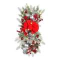 Elegante guirnalda navideña escarchada con lazo rojo, bayas y brillantes luces LED - 45cm / Rojo