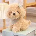 Adorable tan poodle plush dog toy wearing a checkered bandana and matching hair accessory - Beige / 23cm
