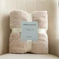 Soft beige flannel jacquard throw blanket for sofa, neatly folded with gift ribbon. - 130*155CM / Khaki