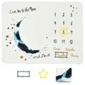 High-quality soft flannel moon baby milestone photography blanket with star markers - 配标记框 / 水墨月亮