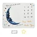 Couverture étape bébé en flanelle douce avec motif lune bleue et chiffres des mois - 配标记框 / Lune & Étoile