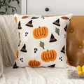 Halloween Kissenbezug mit Kürbis und Geist Bestickung aus Segeltuch für Sofa Deko - Kürbis & Geist Stickerei (Style-1) / 44x44cm (Ohne Kern)
