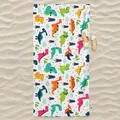 Schnelltrocknendes Mikrofaser-Strandtuch mit buntem Cartoon-Dinosaurier-Druck Motiv - 80x160cm / Weißer Cartoon-Dinosaurier