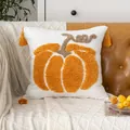 White tufted pumpkin throw pillow case with orange tassels for autumn home decor - Large Pumpkin with Tassels (Style-3)