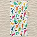 Microfiber beach towel with colorful cartoon dinosaur print on a sandy background - 80x160cm / White Cartoon Dinosaur