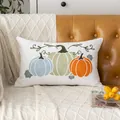 Dekorativer Kissenbezug mit Kürbis-Handtuchstickerei für Halloween und Herbst - Rechteckige Kürbisranke (Style-6) / 30x50cm (Nur Bezug)
