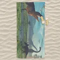 Microfiber quick-dry beach towel featuring a colorful 3D dinosaur landscape print - 80x160cm / Prehistoric Forest Dinosaur