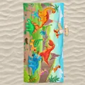 Microfiber quick-dry beach towel with colorful cartoon dinosaur 3D print on sand - 80x160cm / Colorful Dinosaur Paradise