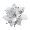Elegante fiore di stella di Natale artificiale argento con finitura glitter per alberi - Bianco